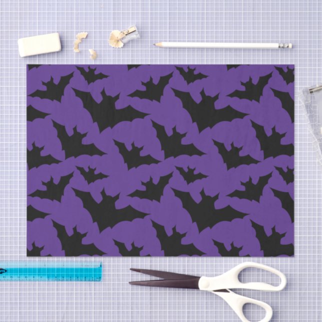 Halloween black bats purple cool spooky pattern tissue paper (Craft)