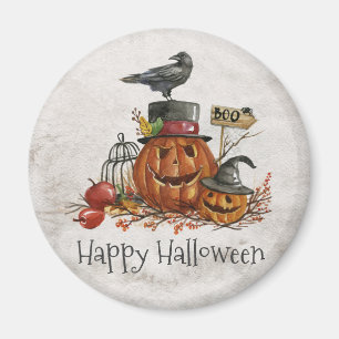 Halloween Black Bird and Pumpkins   Magnet