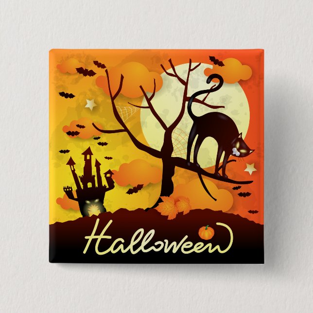 Halloween Black Cat 15 Cm Square Badge (Front)
