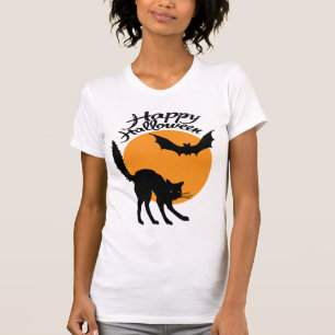 Halloween black cat and bat with moon, halloween T-Shirt