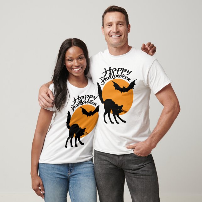 Halloween black cat and bat with moon, halloween T-Shirt (Unisex)