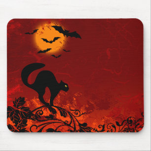 Halloween Black Cat and Bats Mouse Pad