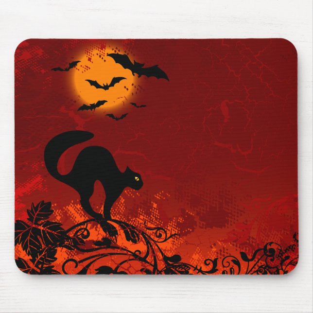 Halloween Black Cat and Bats Mouse Pad (Front)
