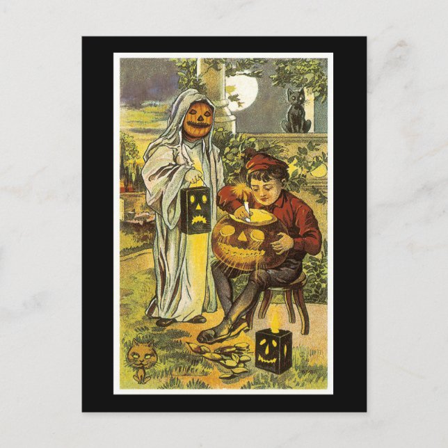Halloween Black Cat and Boy Postcard (Front)