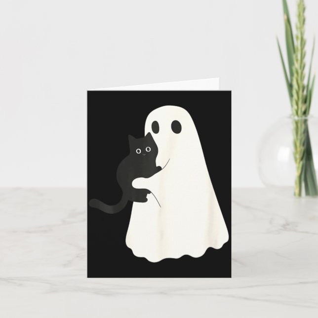 Halloween Black Cat And Ghost Cats Ghosts Retro Card (Front)