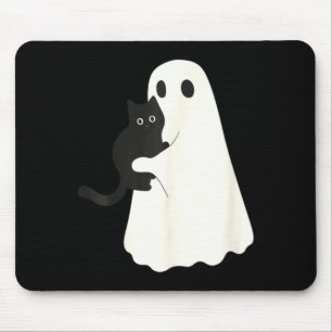 Halloween Black Cat And Ghost Cats Ghosts Retro Mouse Pad