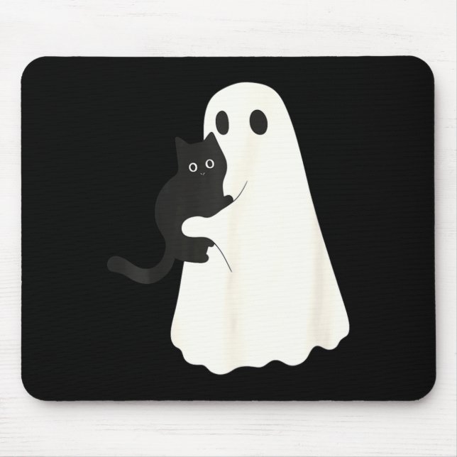 Halloween Black Cat And Ghost Cats Ghosts Retro Mouse Pad (Front)