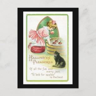 Halloween Black Cat and Girl Postcard