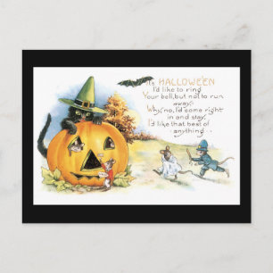 Halloween Black Cat and Mouse Postcard