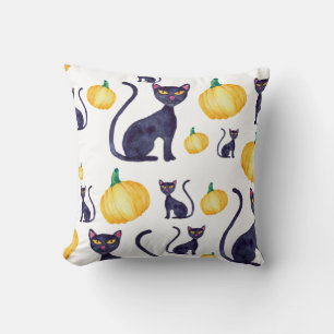 Halloween Black Cat And Orange Pumpkins Design Cushion
