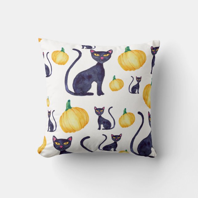 Halloween Black Cat And Orange Pumpkins Design Cushion (Front)