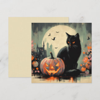Halloween Black Cat and Pumpkin Card