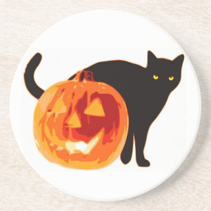 HALLOWEEN BLACK CAT AND PUMPKIN COASTER