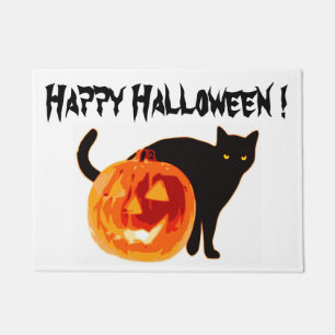 HALLOWEEN BLACK CAT AND PUMPKIN DOORMAT