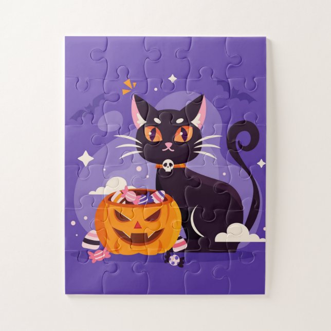  Halloween Black Cat and Pumpkin Jigsaw Puzzle (Vertical)