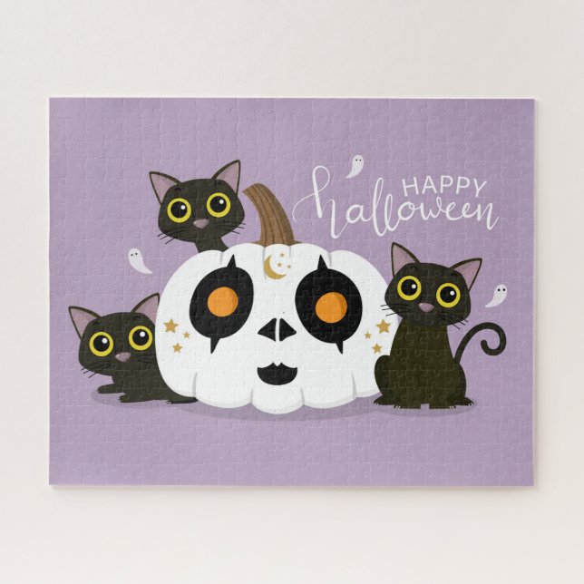  Halloween Black Cat and Pumpkin Jigsaw Puzzle (Horizontal)