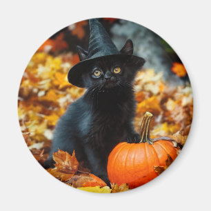 Halloween Black Cat and Pumpkin Magnet