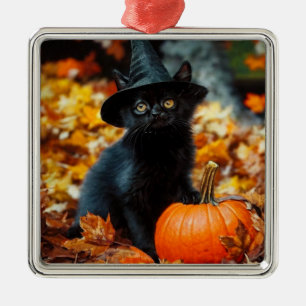 Halloween Black Cat and Pumpkin Metal Tree Decoration