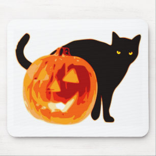 HALLOWEEN BLACK CAT AND PUMPKIN MOUSE PAD