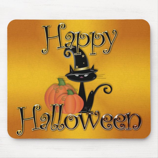 Halloween Black Cat and Pumpkin Mouse Pad (Front)