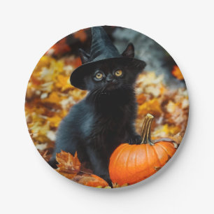 Halloween Black Cat and Pumpkin Paper Plate