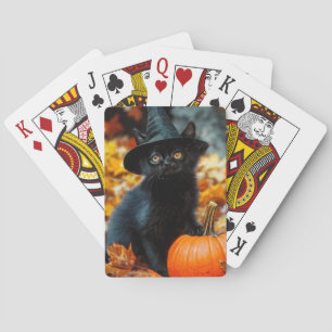 Halloween Black Cat and Pumpkin Playing Cards