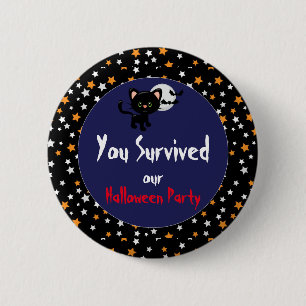 Halloween Black Cat and Pumpkin with Stars 6 Cm Round Badge