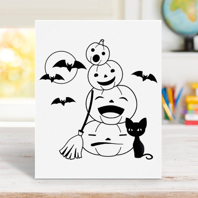 Halloween Black Cat and Pumpkins Colouring Page Poster (Creator Uploaded)