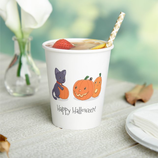 Halloween Black Cat and Pumpkins Paper Cups (Insitu)
