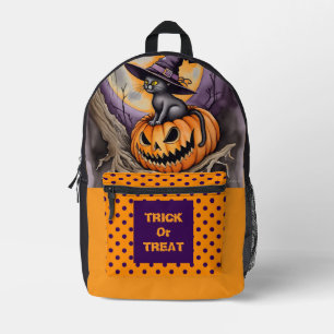 Halloween, Black Cat and Scary Pumpkin Printed Bac Backpack