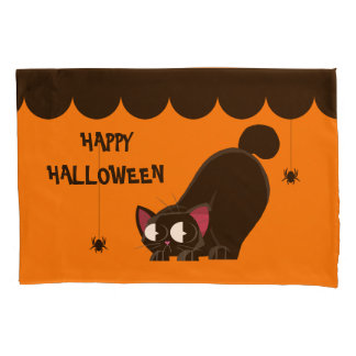 Halloween Black Cat and Spider Pillowcase