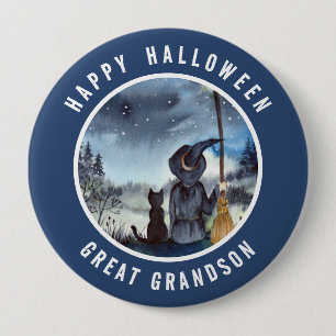 Halloween Black Cat and The Witch Starry Night 10 Cm Round Badge