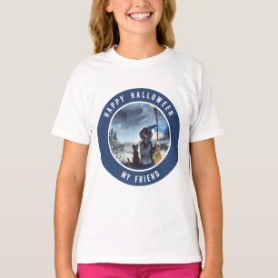 Halloween Black Cat and The Witch Starry Night T-Shirt