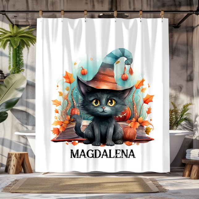 Halloween Black Cat Autumn Witchy Shower Curtain (Creator Uploaded)