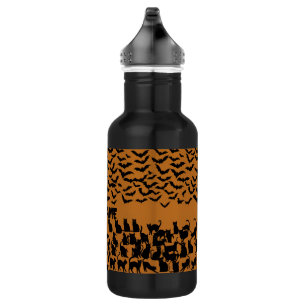 Halloween Black Cat Bat Orange Spooky Pattern 532 Ml Water Bottle