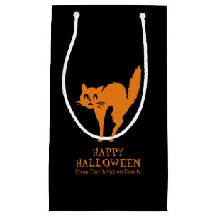 Halloween black cat black orange custom treat small gift bag