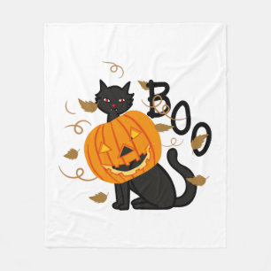 Halloween Black cat Boo Fleece Blanket