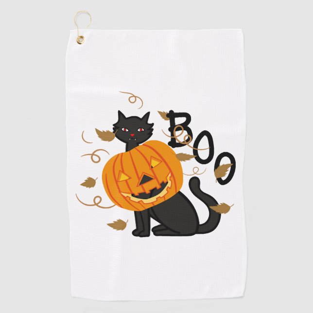 Halloween Black cat Boo Golf Towel (Front)