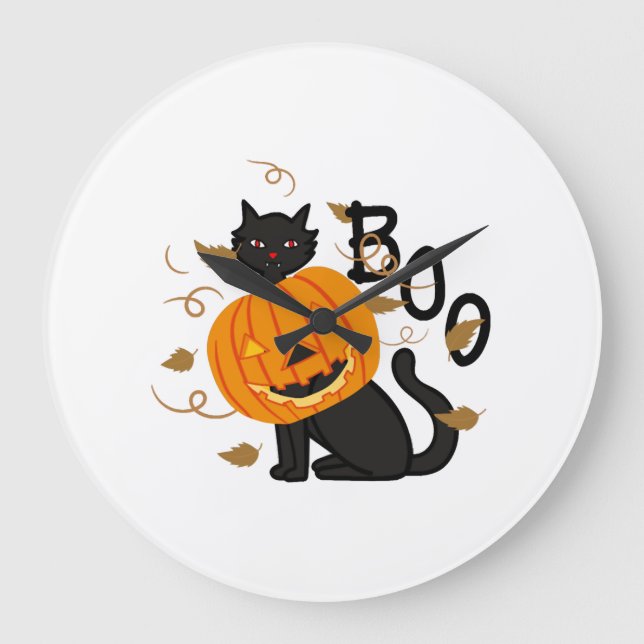 Halloween Black cat Boo Large Clock (Front)