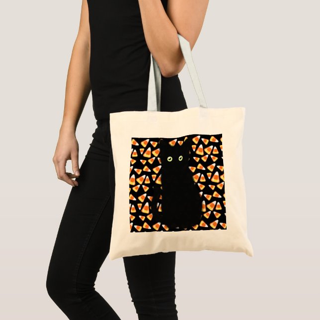 Halloween black cat candy corn tote bag (Front (Product))