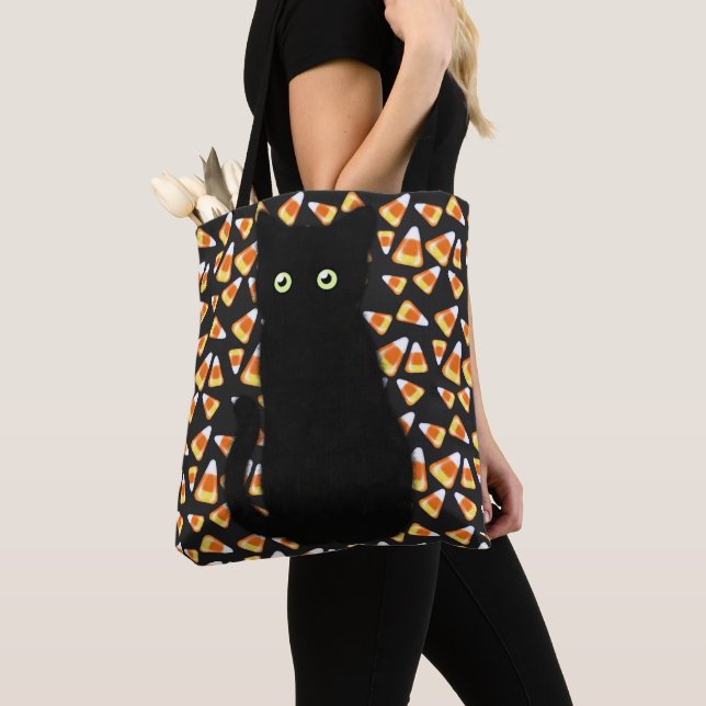 Halloween black cat candy corn tote bag (Close Up)