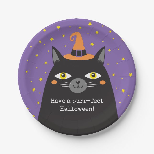 Halloween Black Cat Card Paper Plate (Front)