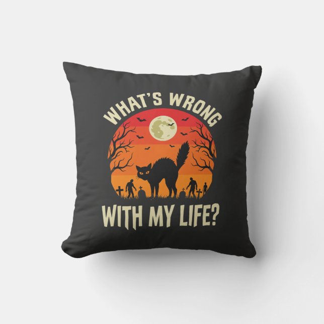 Halloween Black Cat Cemetery Horror Graphic Cushion (Front)