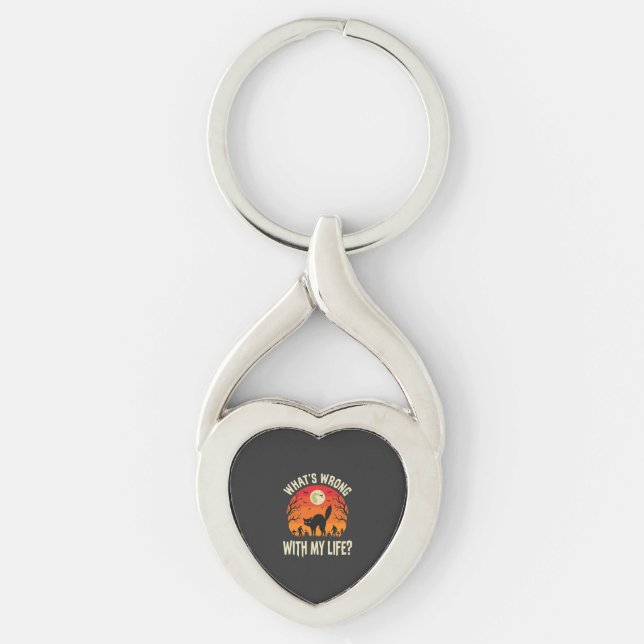 Halloween Black Cat Cemetery Horror Graphic Key Ring (Front)