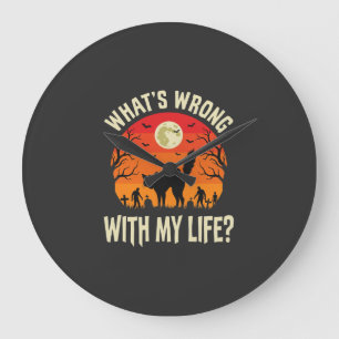 Halloween Black Cat Cemetery Horror Graphic Large Clock