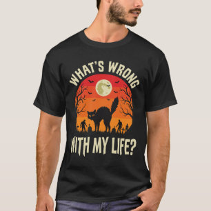 Halloween Black Cat Cemetery Horror Graphic T-Shirt