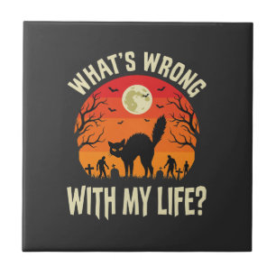 Halloween Black Cat Cemetery Horror Graphic Tile