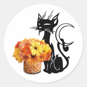 Halloween Black Cat Classic Round Sticker