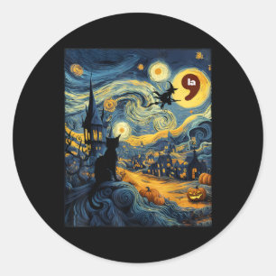 Halloween Black Cat Comma La Starry Night Art Kama Classic Round Sticker