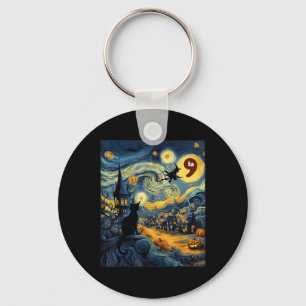 Halloween Black Cat Comma La Starry Night Art Kama Key Ring